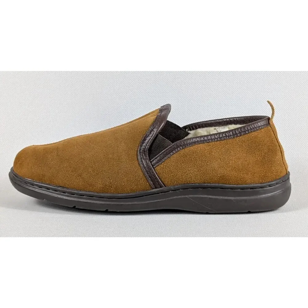 L.B. Evans Shoes Mens Size 9 Brown Suede Slippers Moccasin Sherpa Lining Comfort